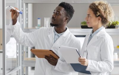 multi racial pharma researchers in a lab